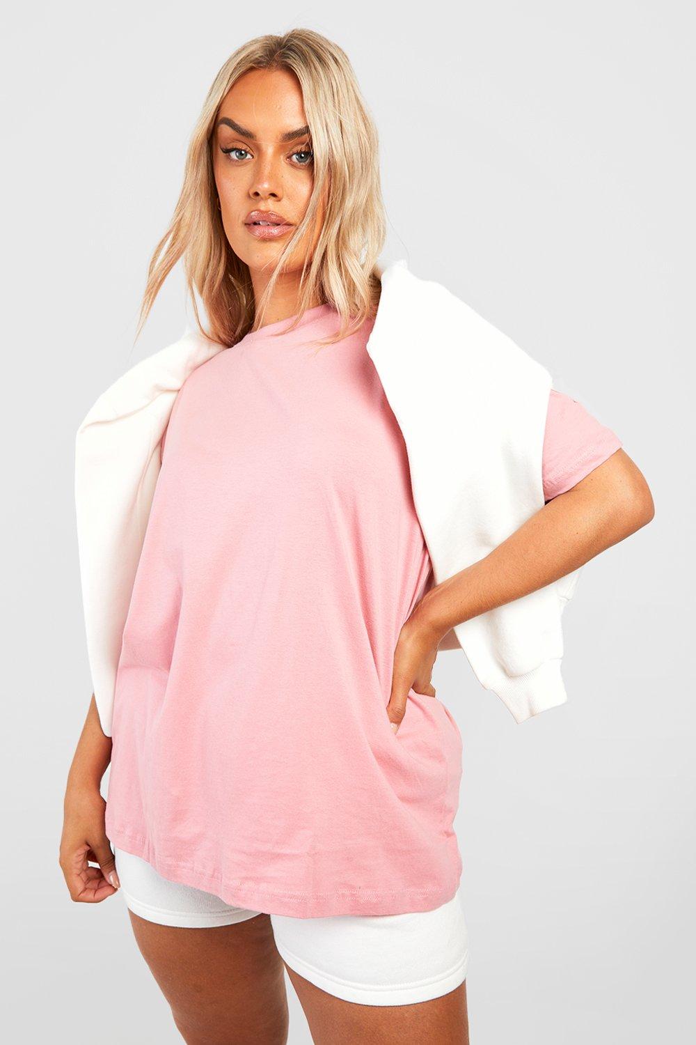womens plus basic scoop neck t-shirt - pink - 22, pink