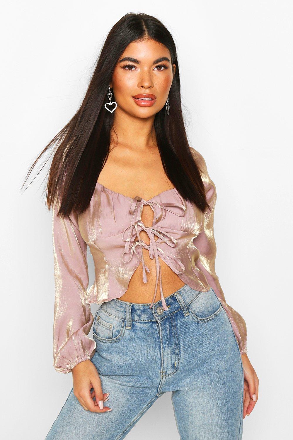 

Petite Corset Detail Long Sleeve Blouse, Mauve