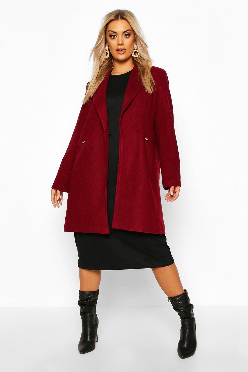 

Plus Zip Pocket Tailored Coat, Burgundy