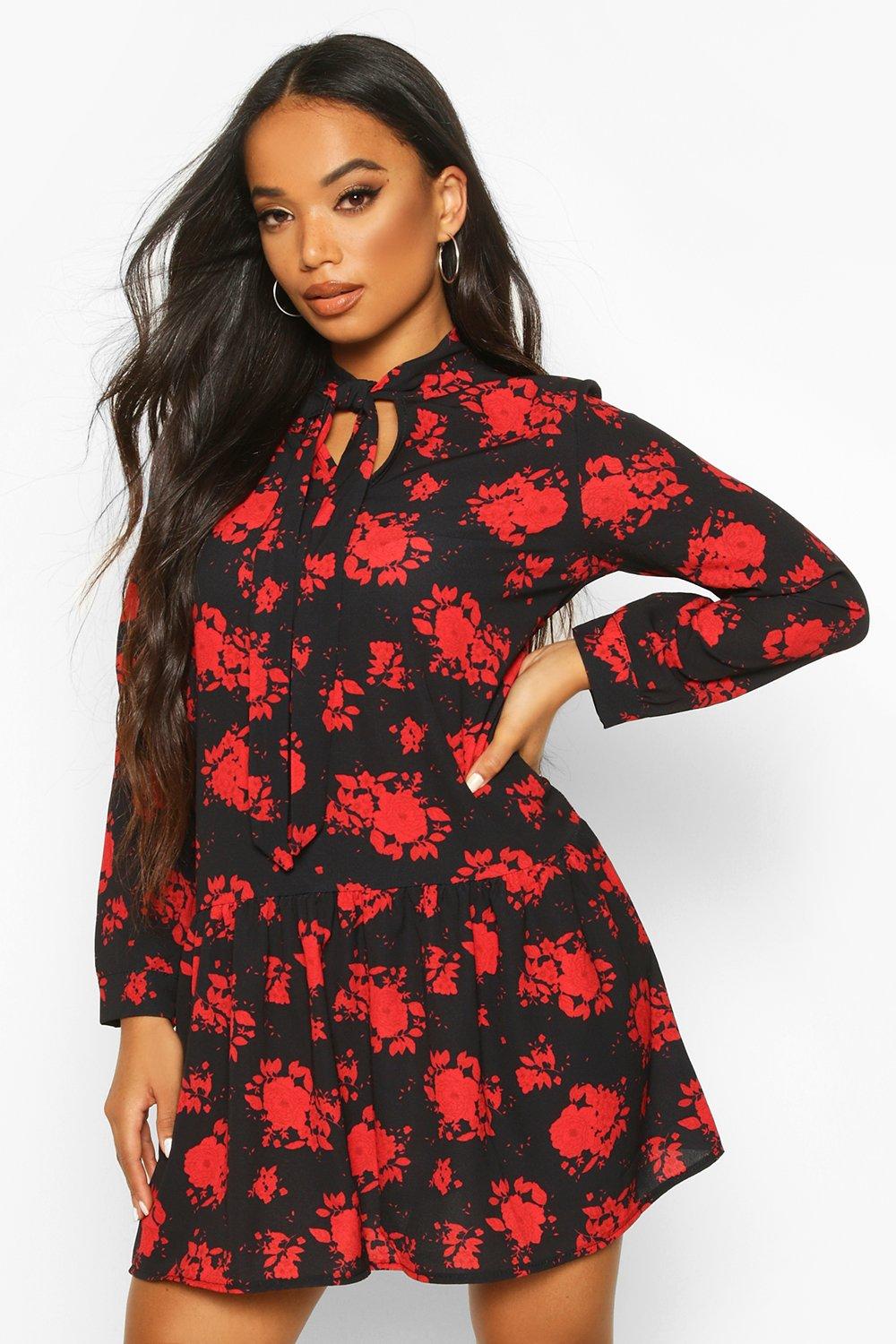 

Petite Floral Smock Dress, Black