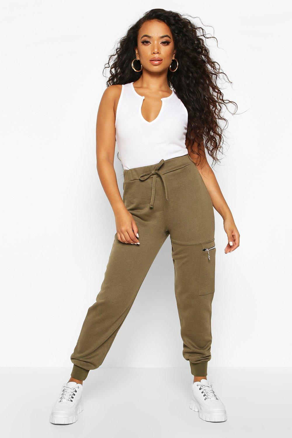 

Petite Pocket Detail Loopback Joggers, Khaki