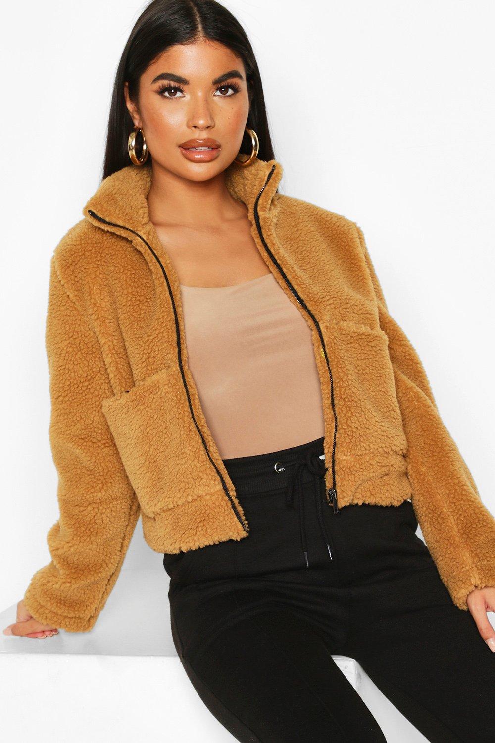 

Petite Teddy Faux Fur Bomber, Camel