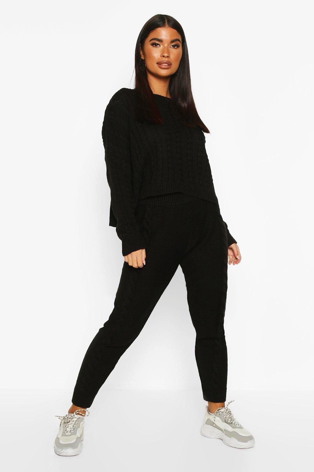 

Petite Cable Knit Jumper & Jogger Co-Ord, Black