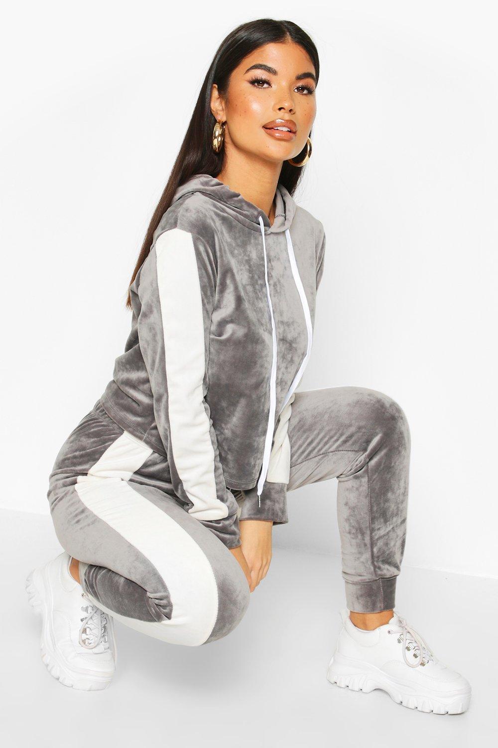 grey velvet tracksuit womens