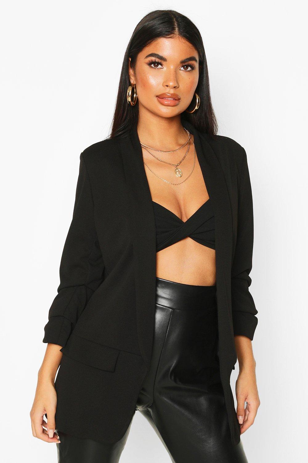 

Petite Ruched Sleeve Blazer, Black