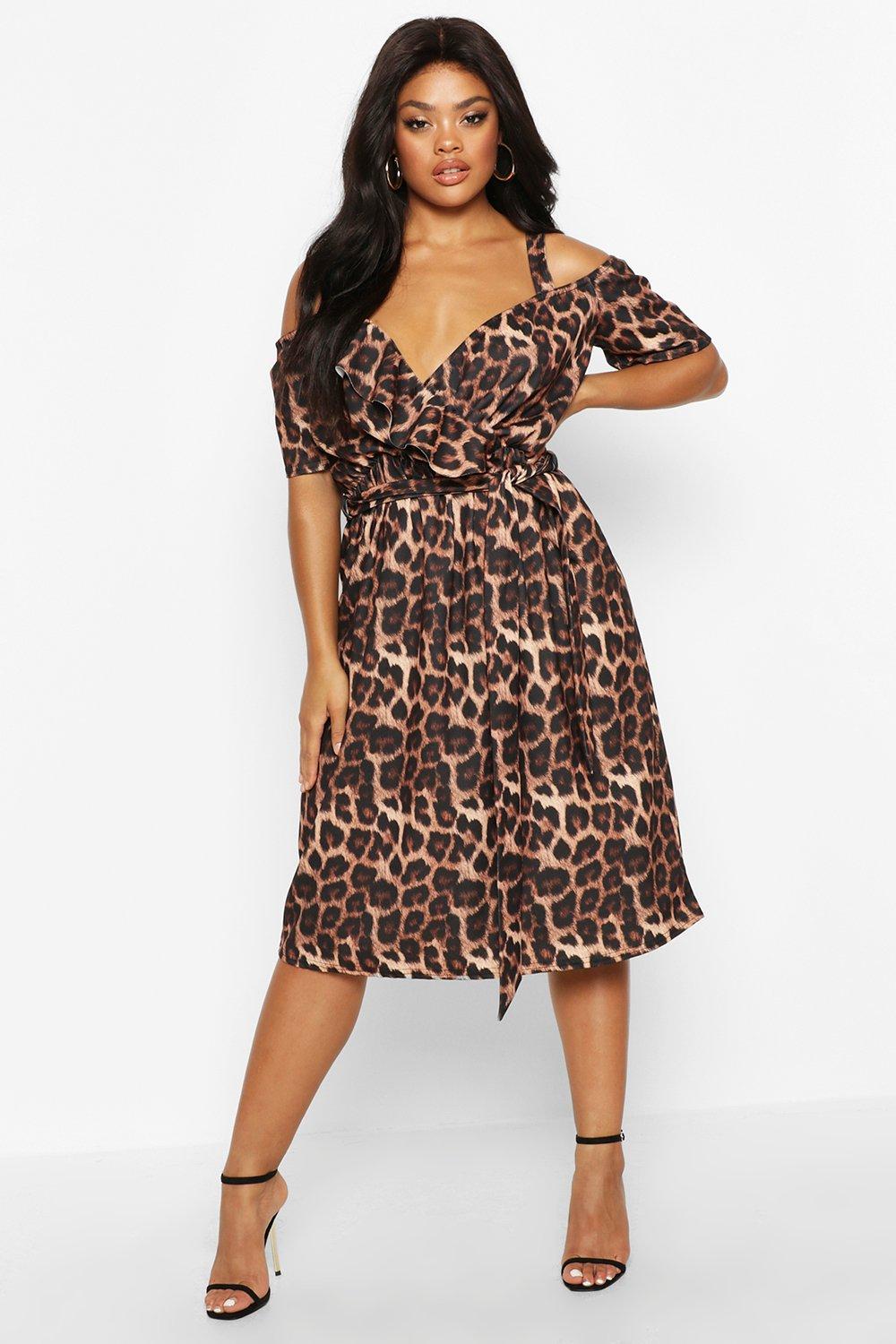 leopard wrap midi dress