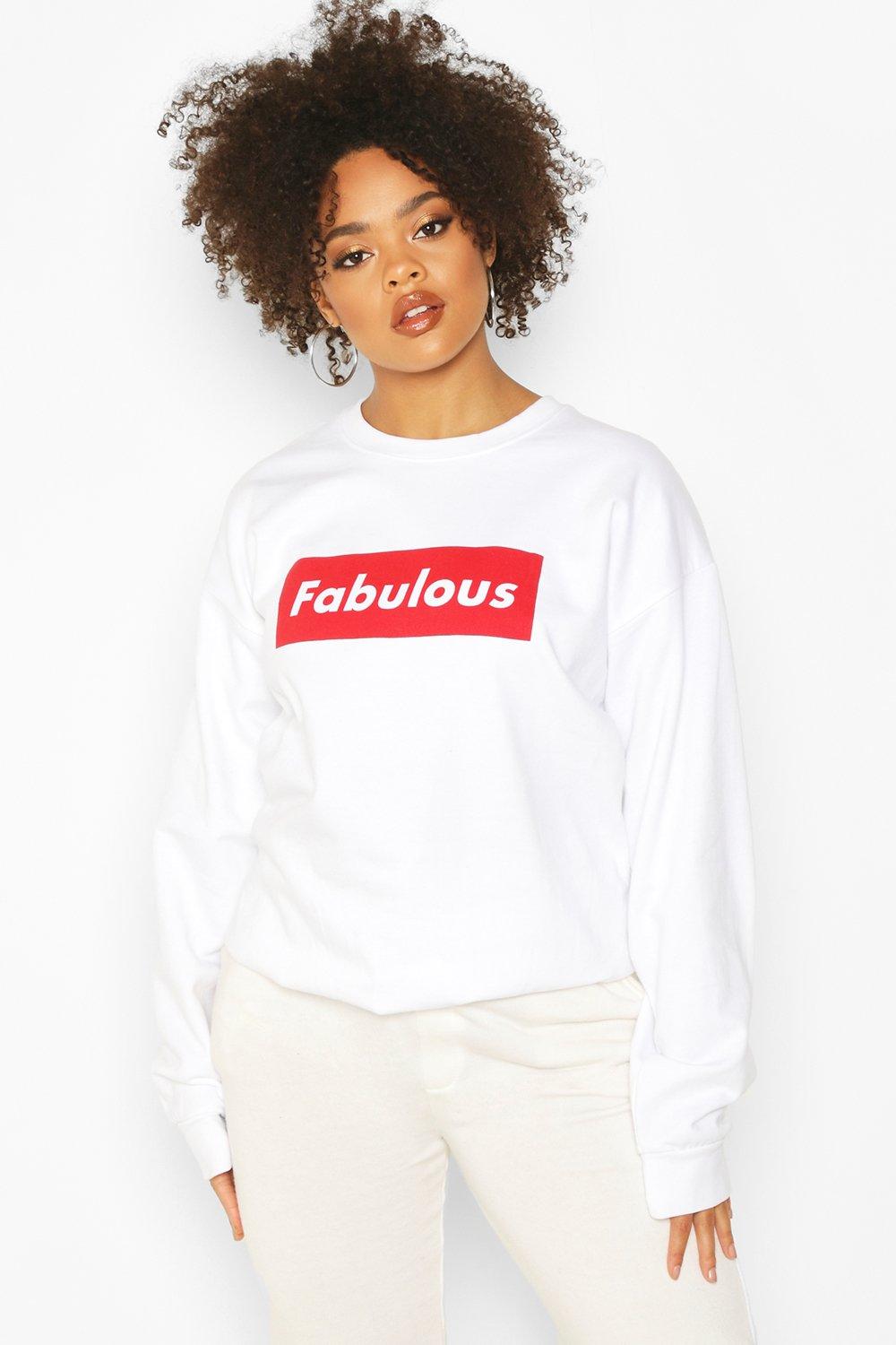 

Из коллекции «Плюс сайз» — Толстовка со слоганом «Fabulous», White