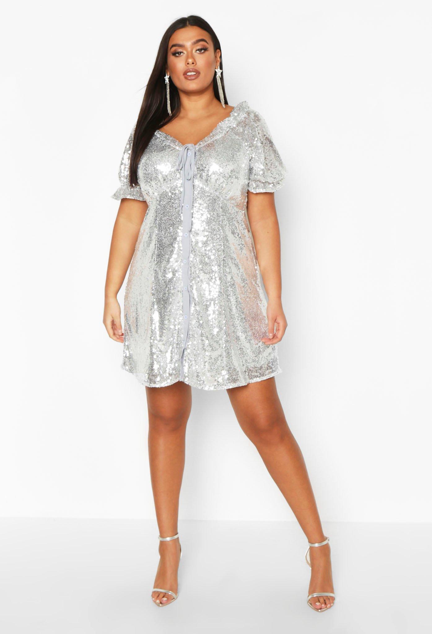plus size silver sequin party dress
