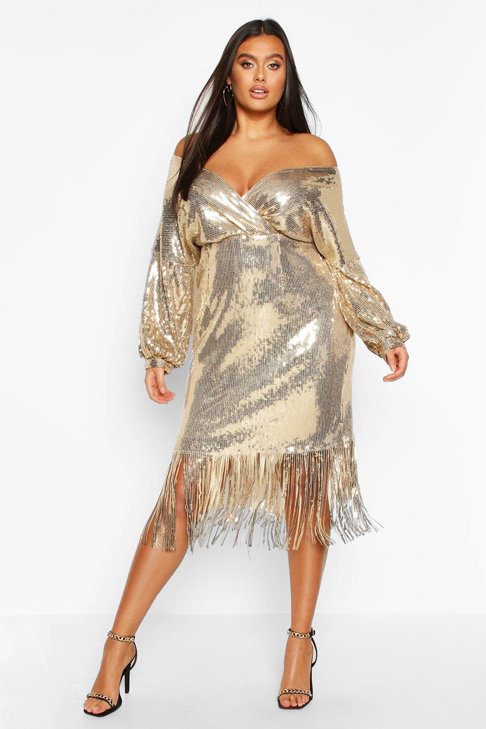 gold wrap midi dress