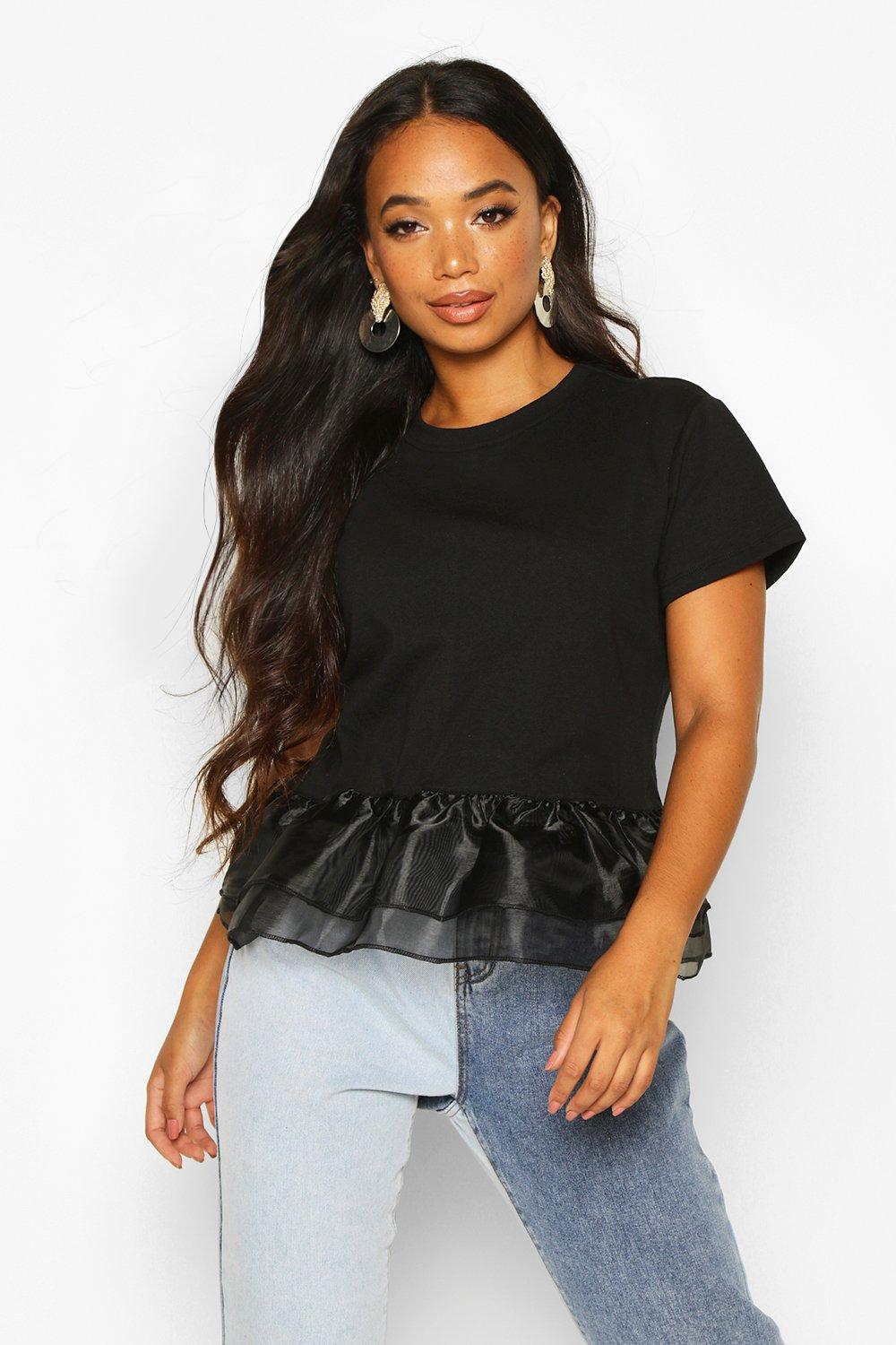 

Petite — Футболка с баской из органзы, Black