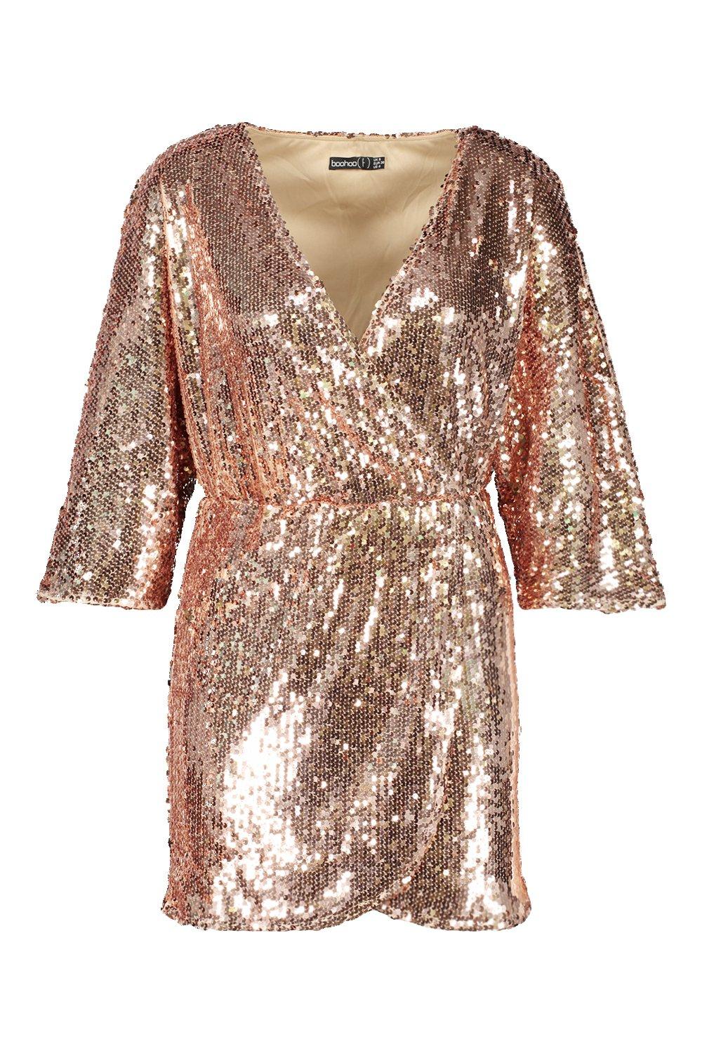 Petite Drape Wrap Sequin Dress Boohoo Uk