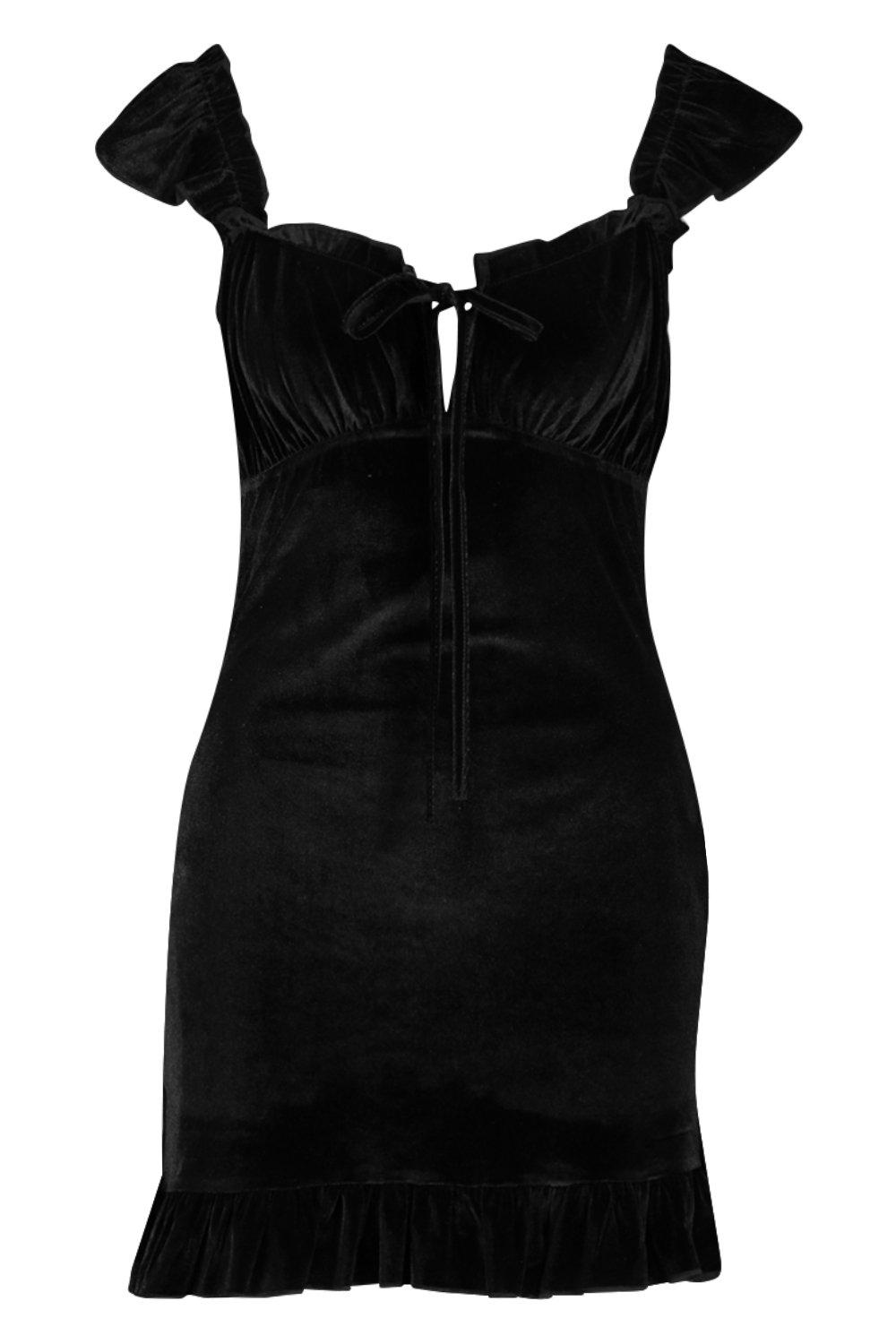 

Petite — Мини платье с оборчатым краем и цветочным принтом из бархата, Black