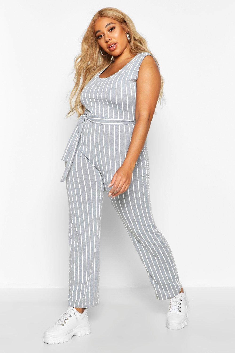 plus size pinstripe jumpsuit