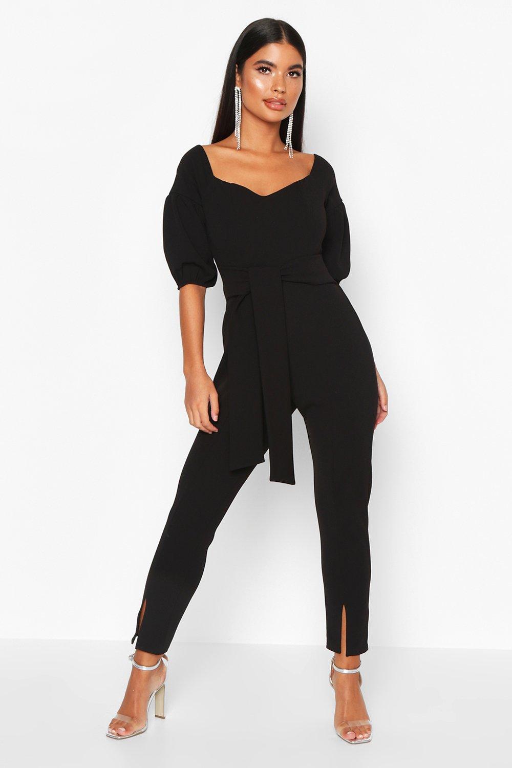 petite black jumpsuit with sleeves
