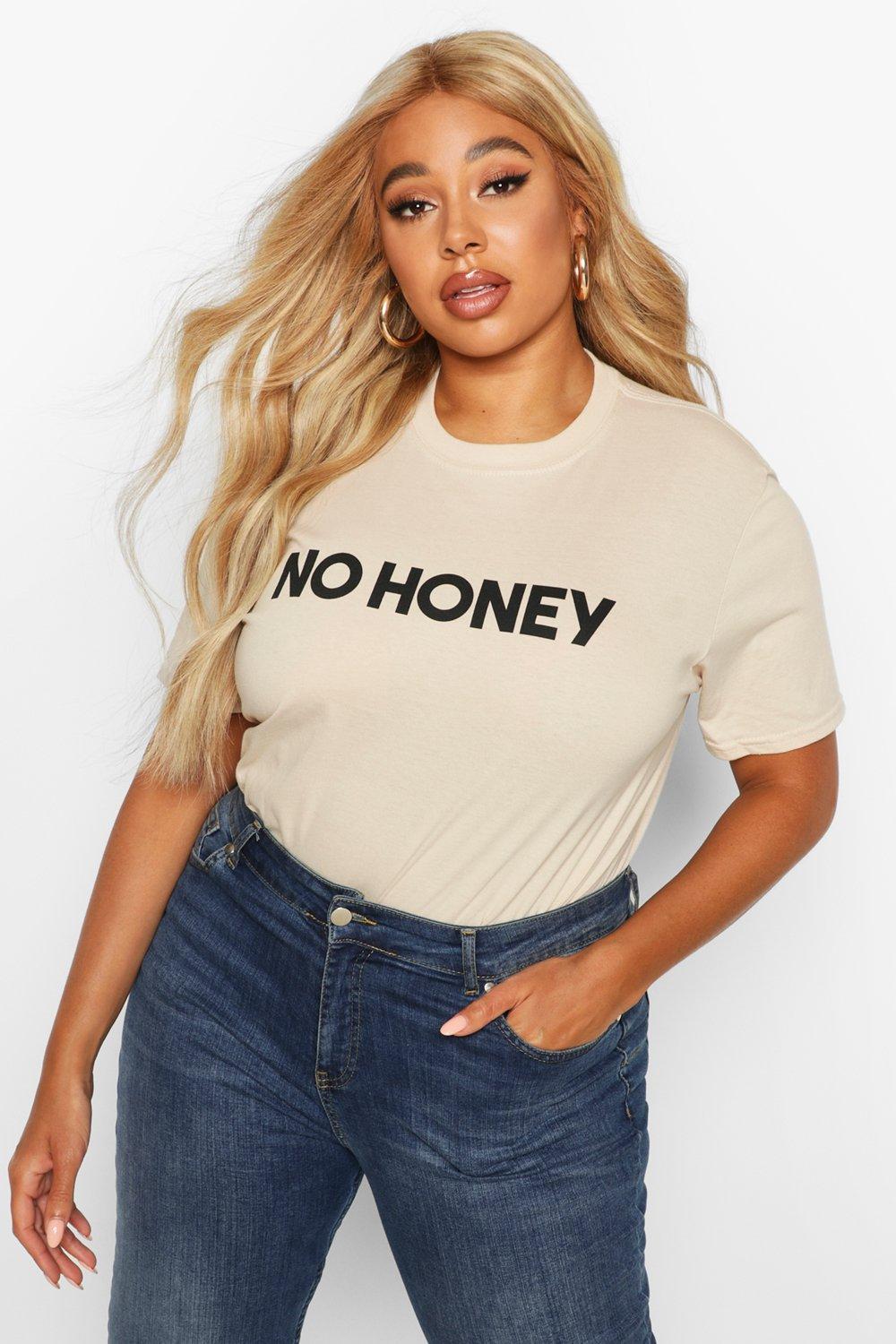 

Плюс сайз — Футболка оверсайз с надписью No Honey, Stone