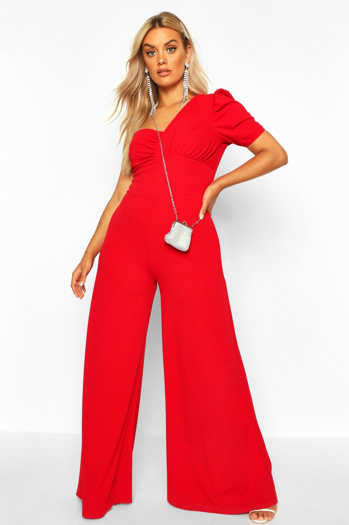 red one sleeve jumpsuit