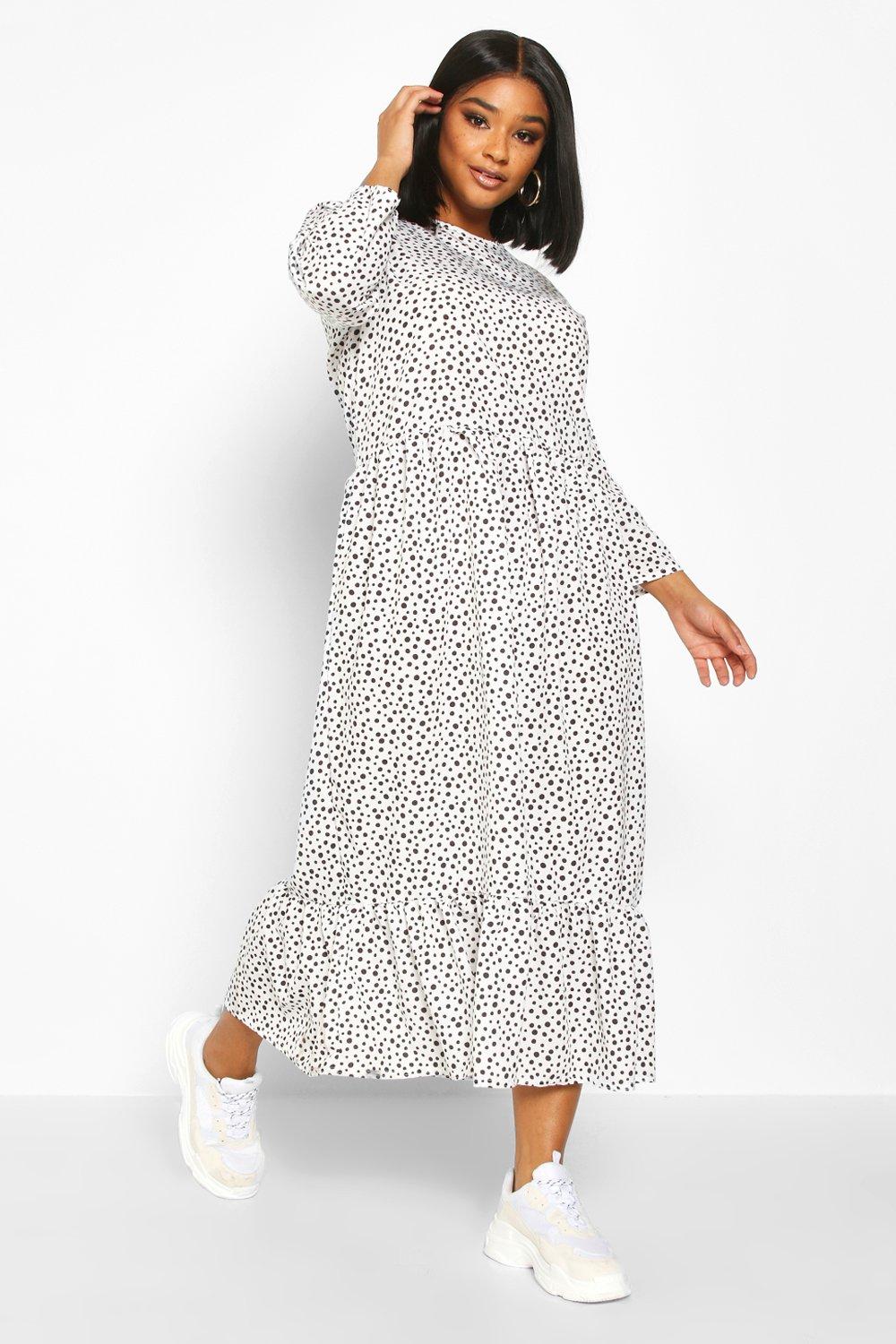 midi white polka dot dress