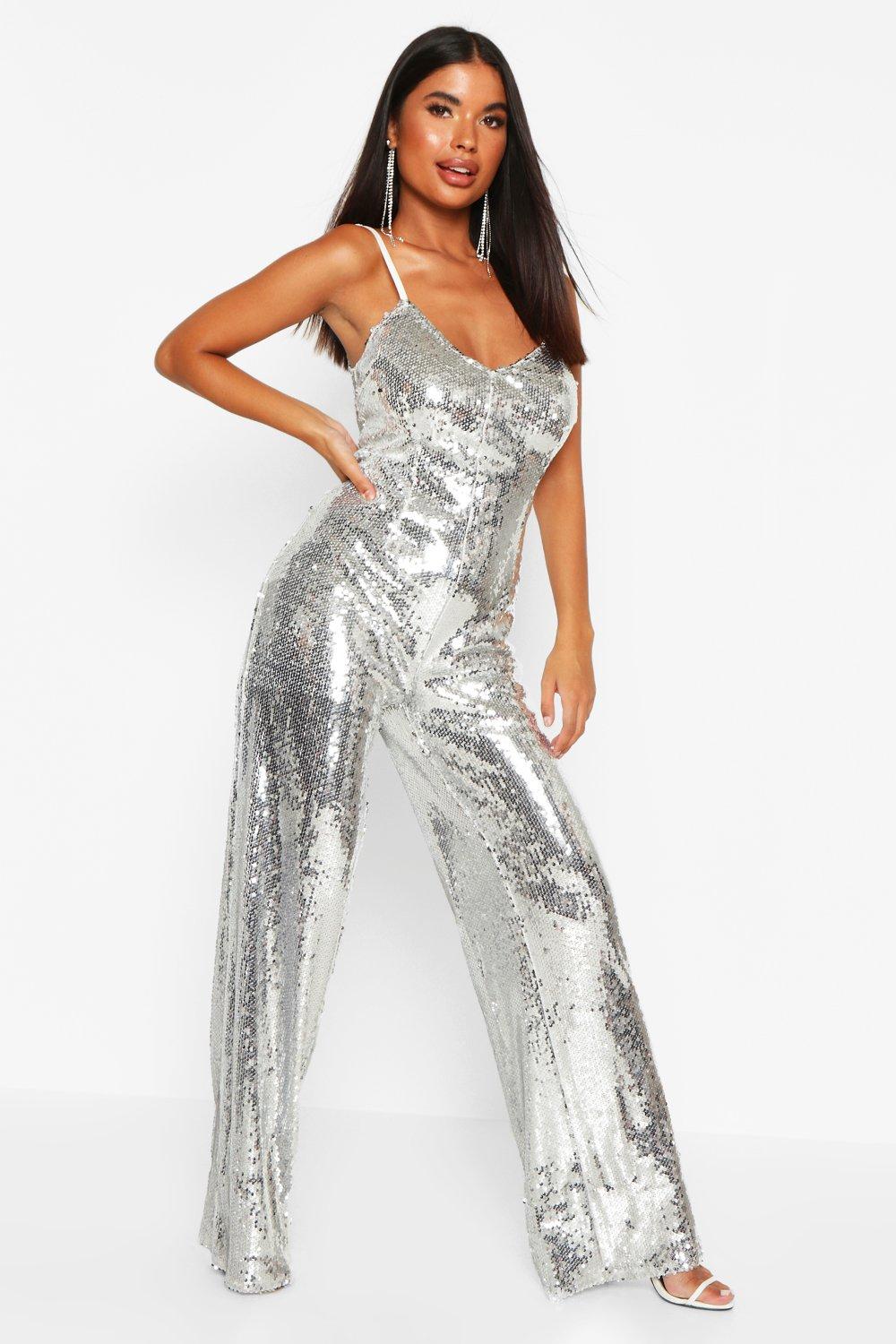 boohoo silver jumpsuit
