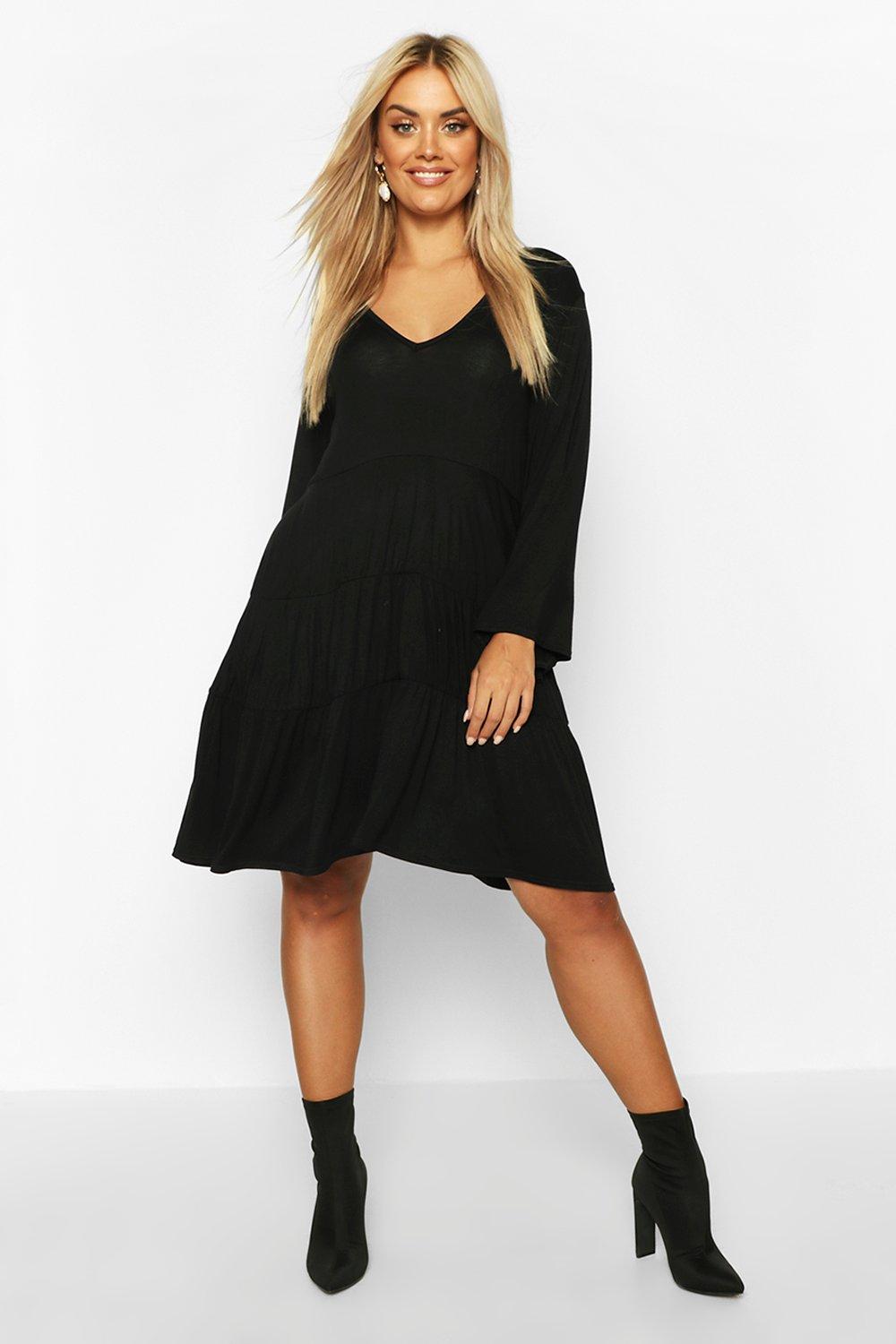 long sleeve tiered smock dress