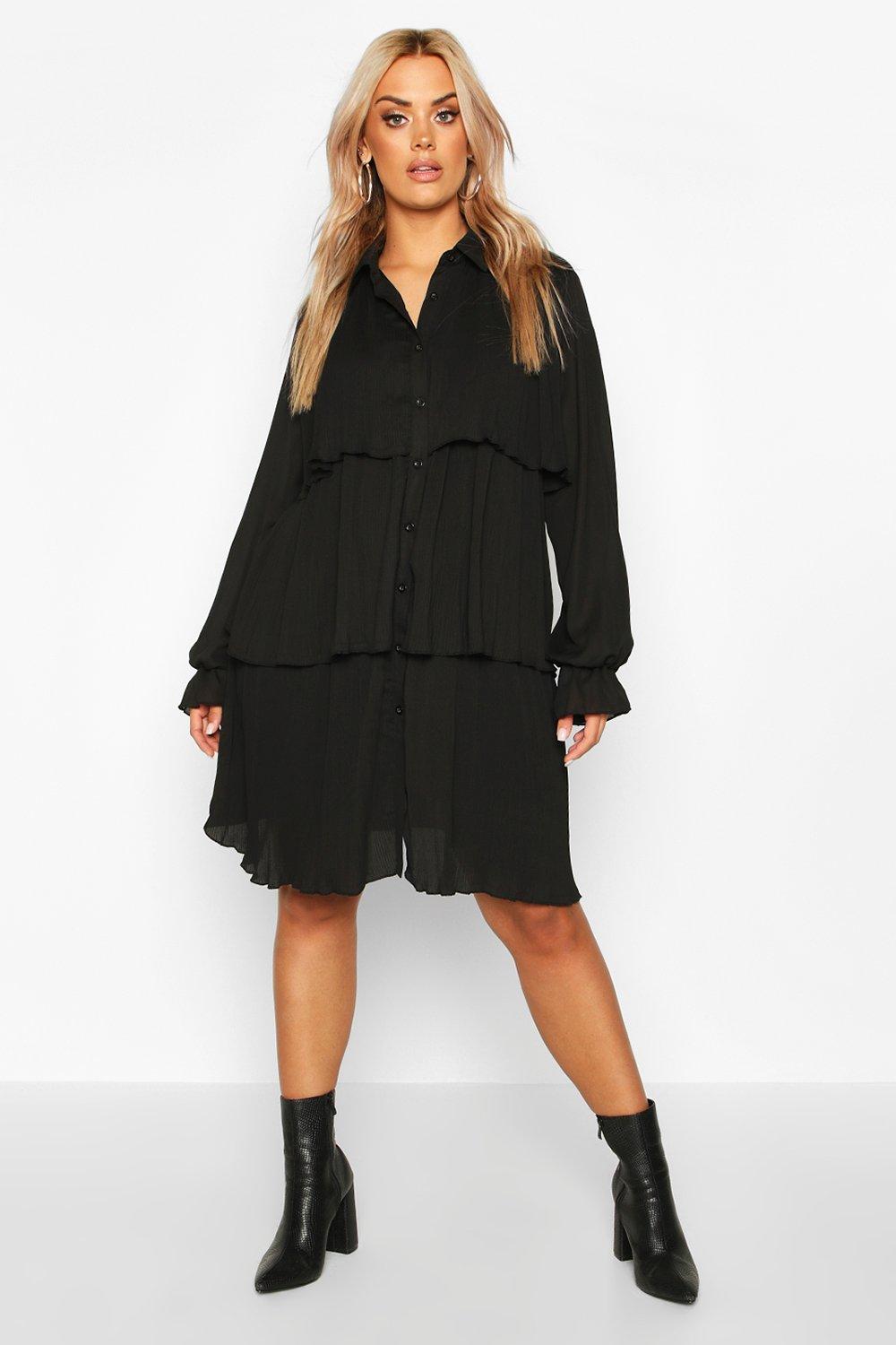 black pleated smock dress