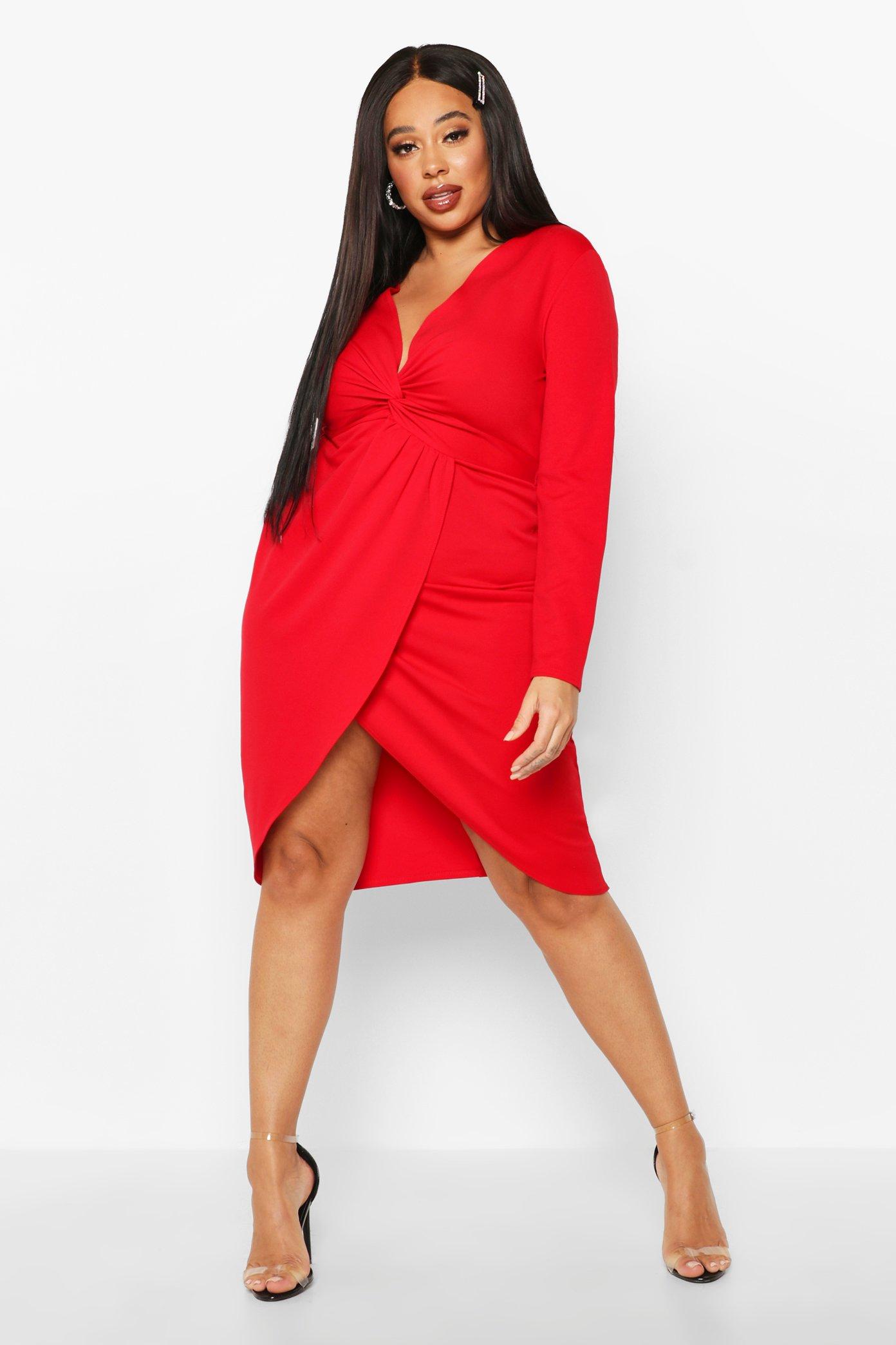 Plus Twist Front Long Sleeve Wrap Dress 