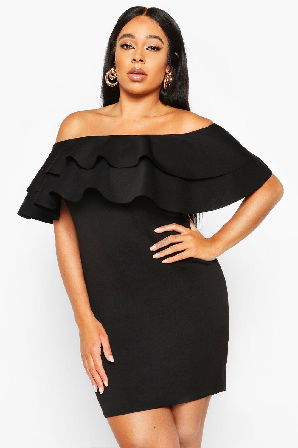 kara ruffle bardot dress