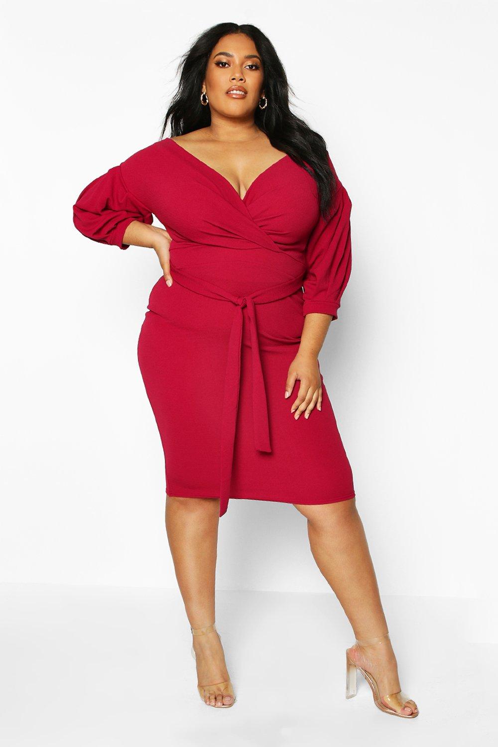 boohoo off shoulder wrap midi dress