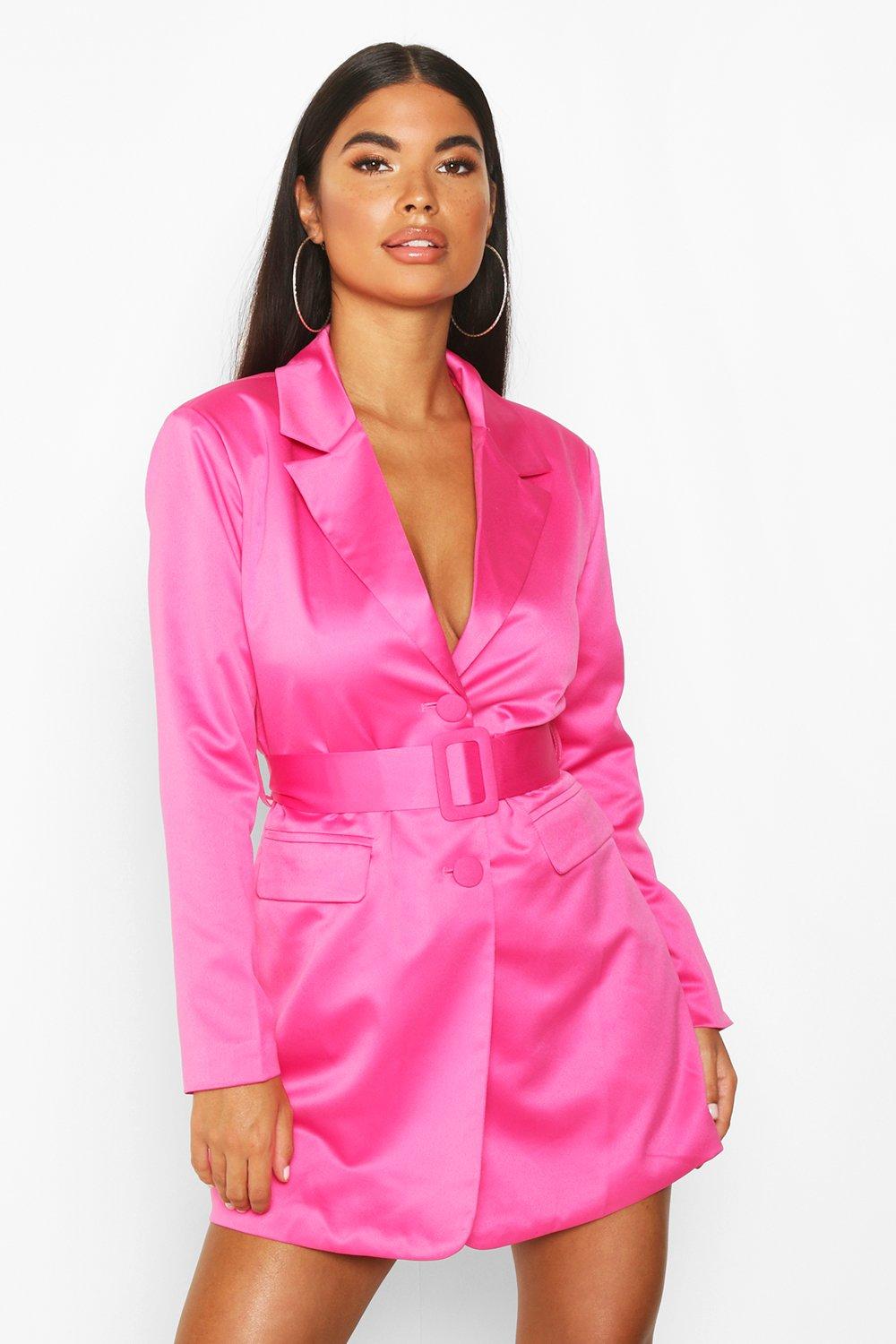 pink belted blazer dress