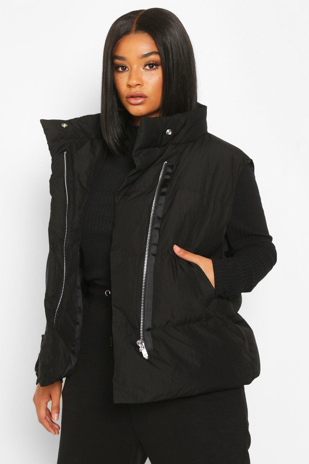 Boohoo Plus Gewatteerde Mouwloze Bodywarmer, Black
