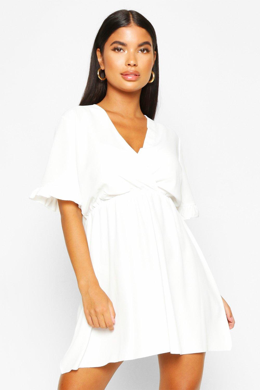 white v neck skater dress