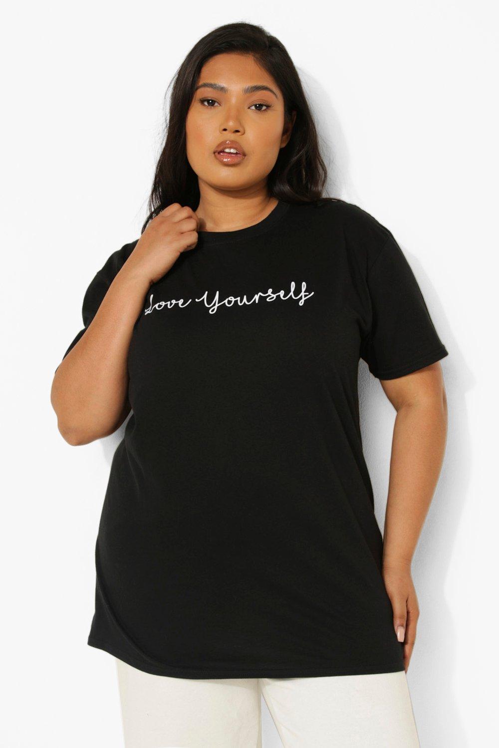 

Плюс сайз — Футболка с принтом-слоганом «Love Yourself», Black