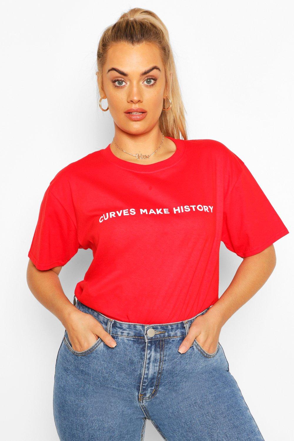 

Плюс сайз — Футболка со слоганом Curves Make History, Red
