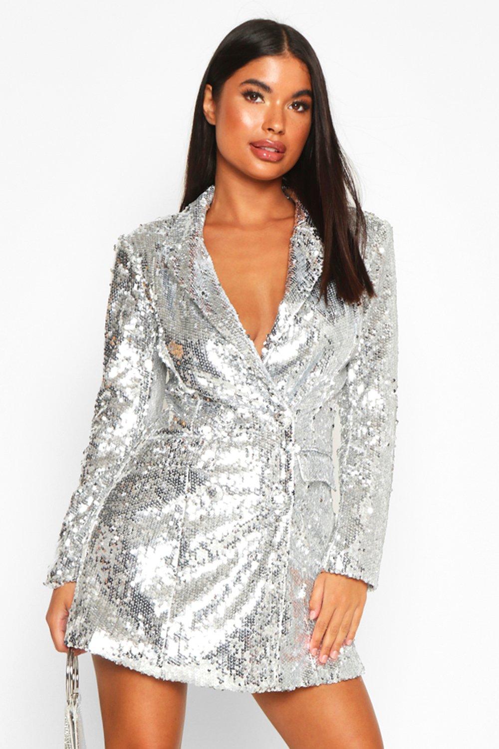 silver sequin blazer dress