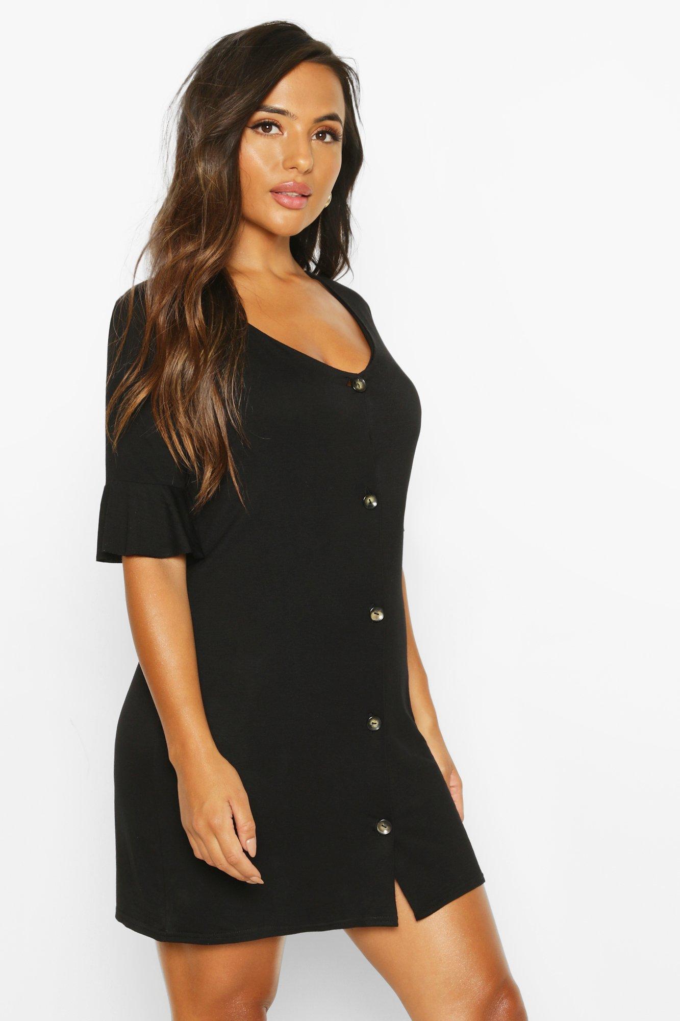 black v neck smock dress