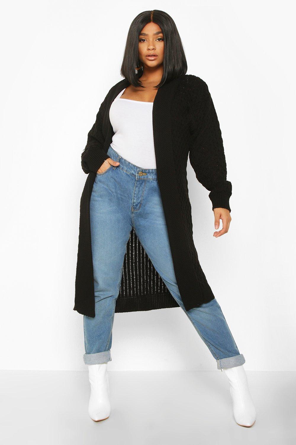plus size black waterfall cardigan