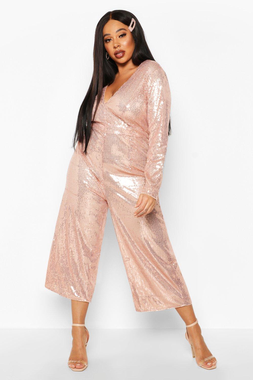 rose gold sequin jumpsuit plus size