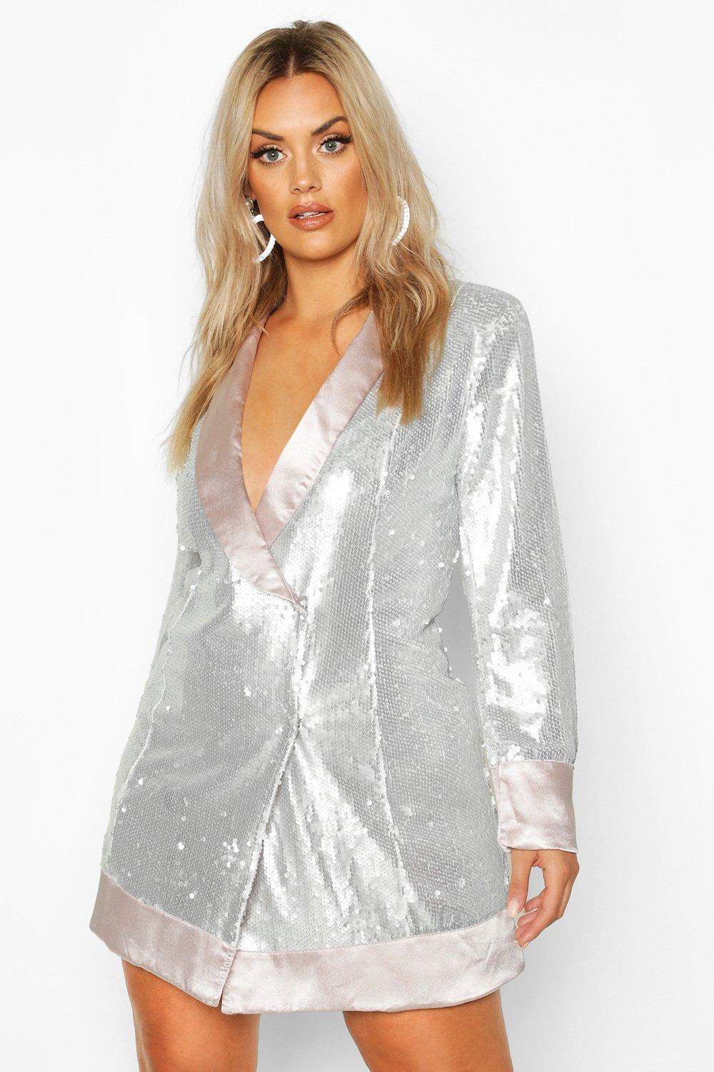 

Плюс сайз — Платье блейзер с блестками и запахом, Silver