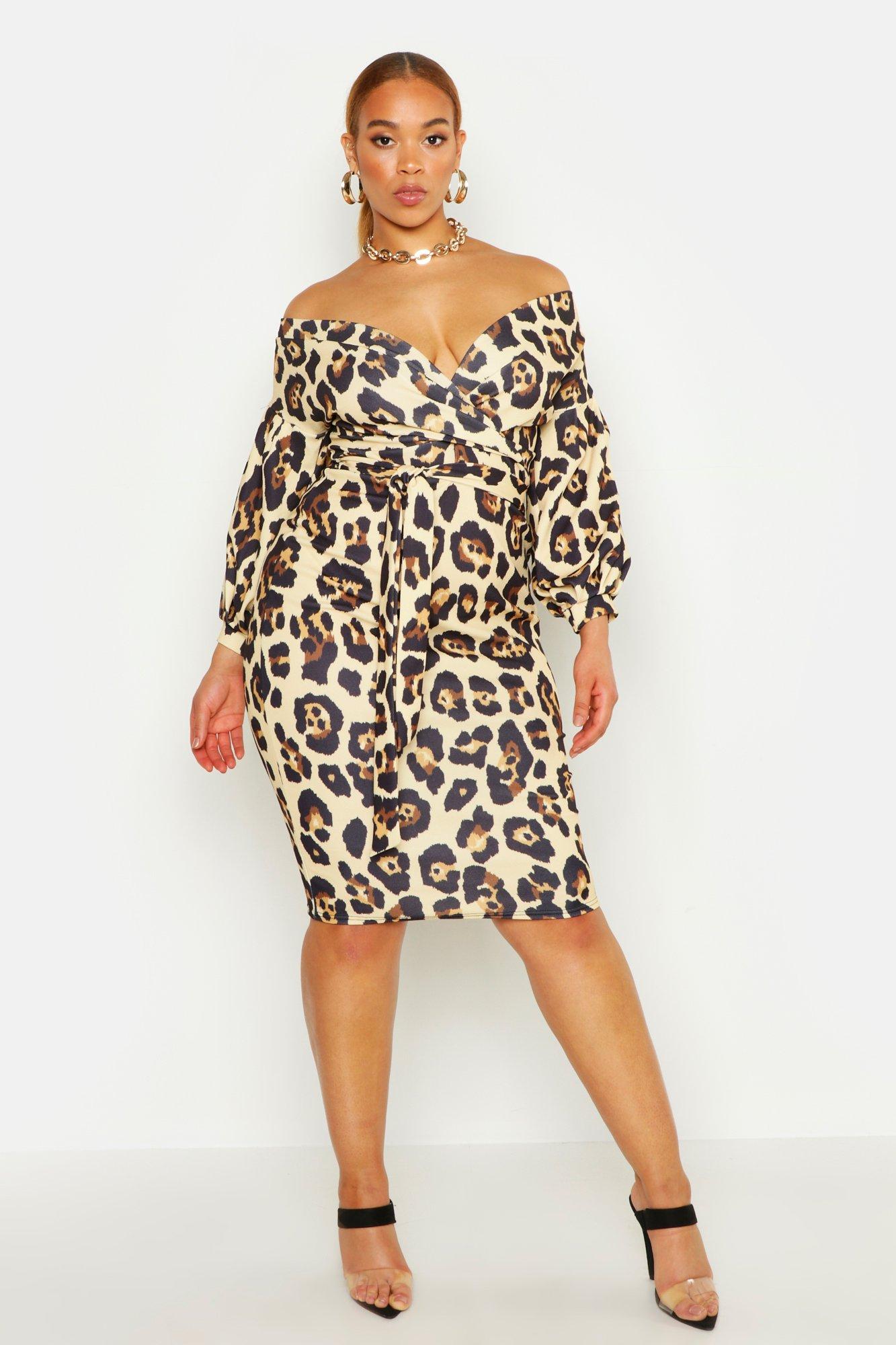 leopard off shoulder dress