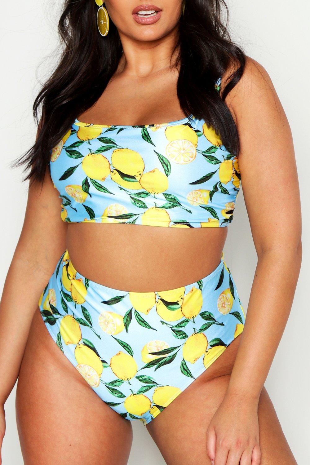 lemon print high waisted bikini