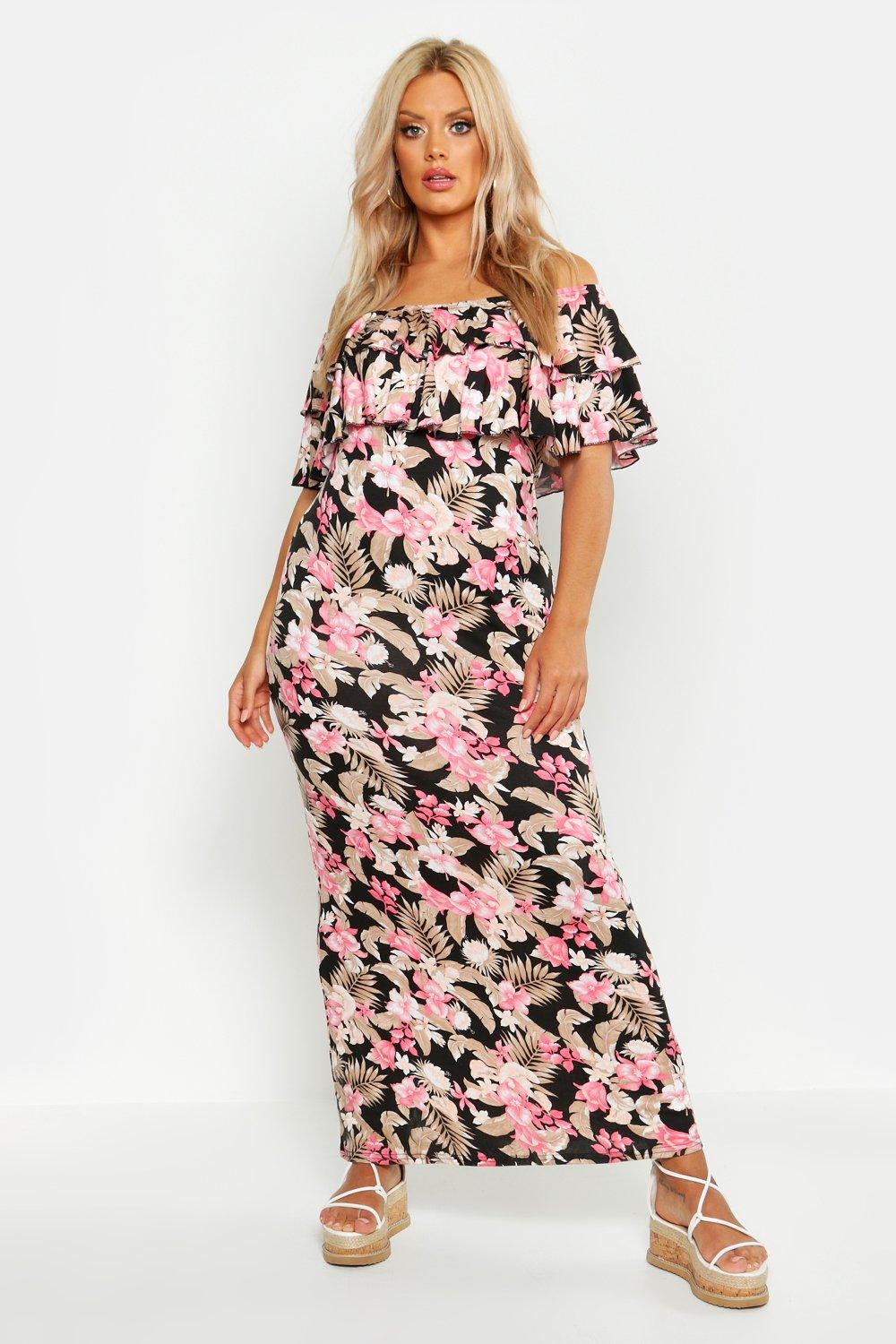 off shoulder ruffle maxi dress