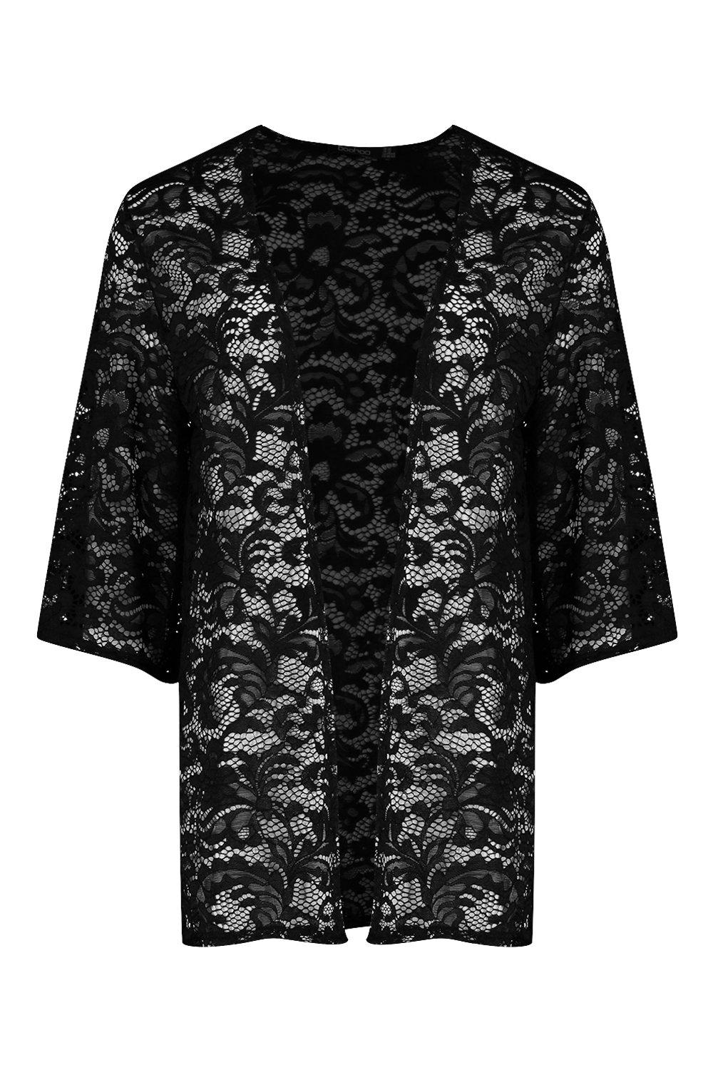 

Плюс сайз — Кружевное пляжное кимоно оверсайз, Black
