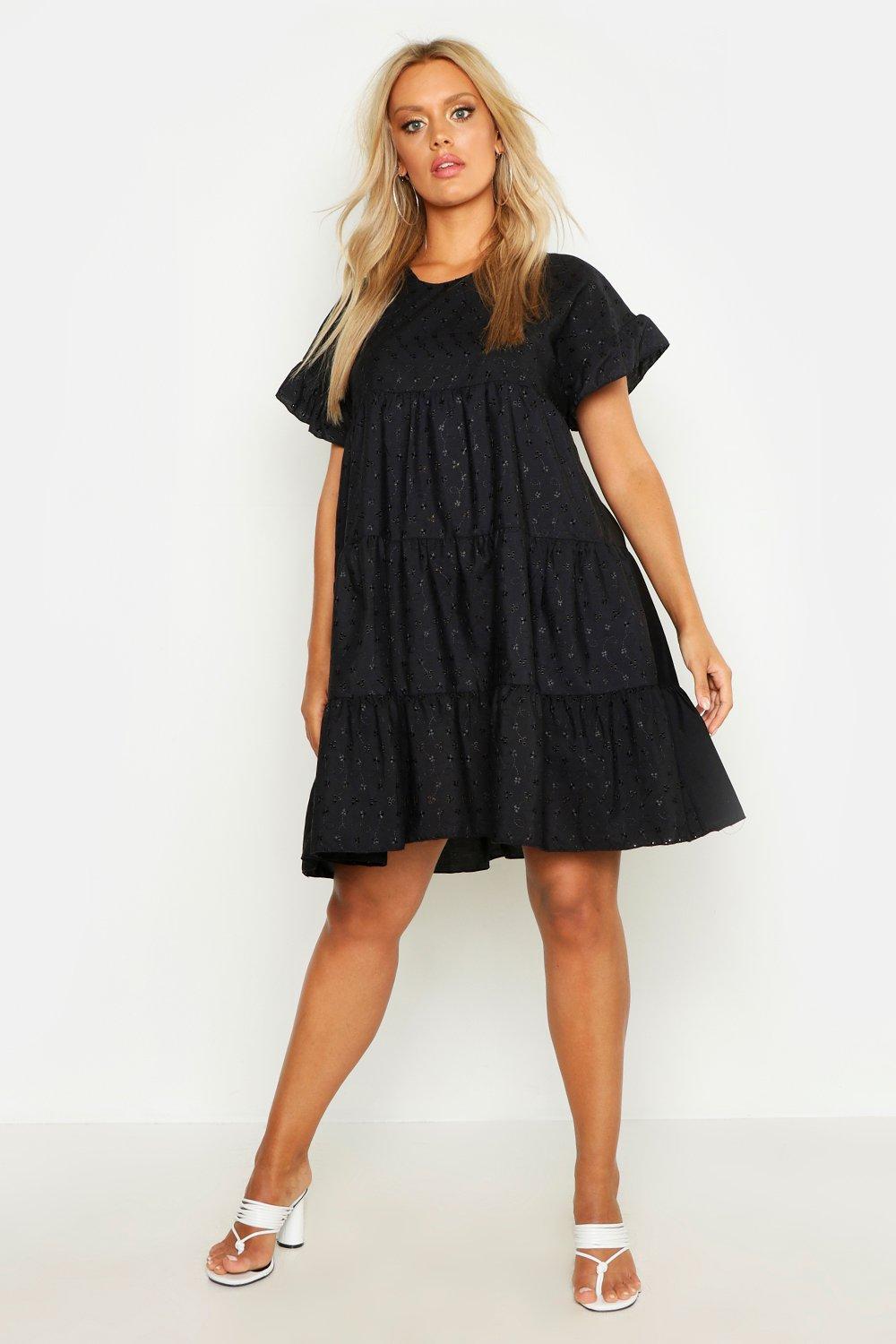 plus size black smock dress