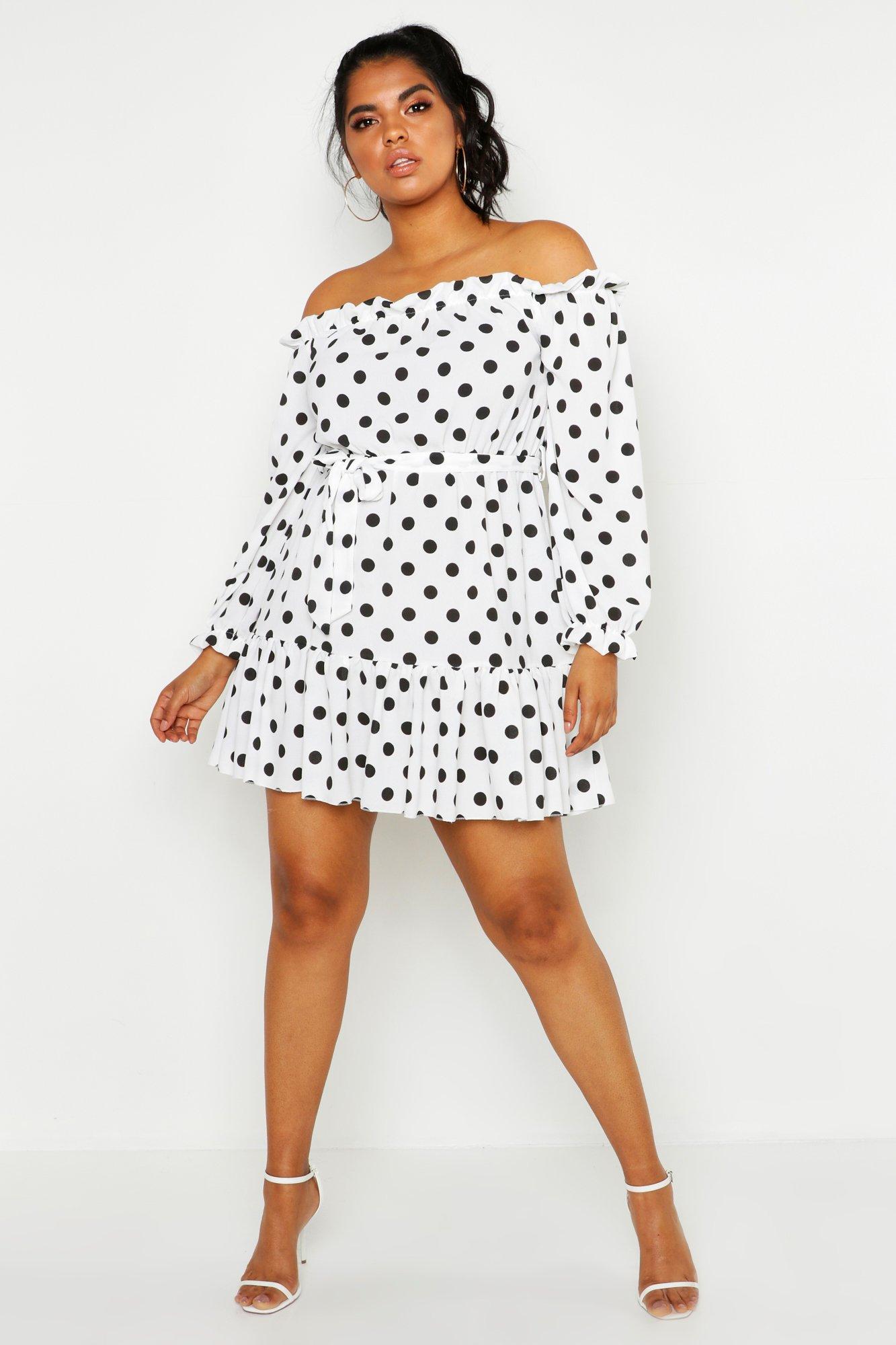 polka dot dress off the shoulder