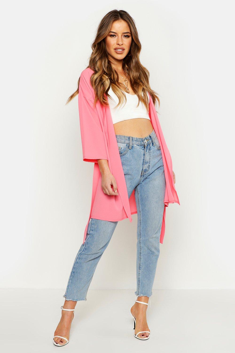 

Petite Tie Waist Kimono, Coral