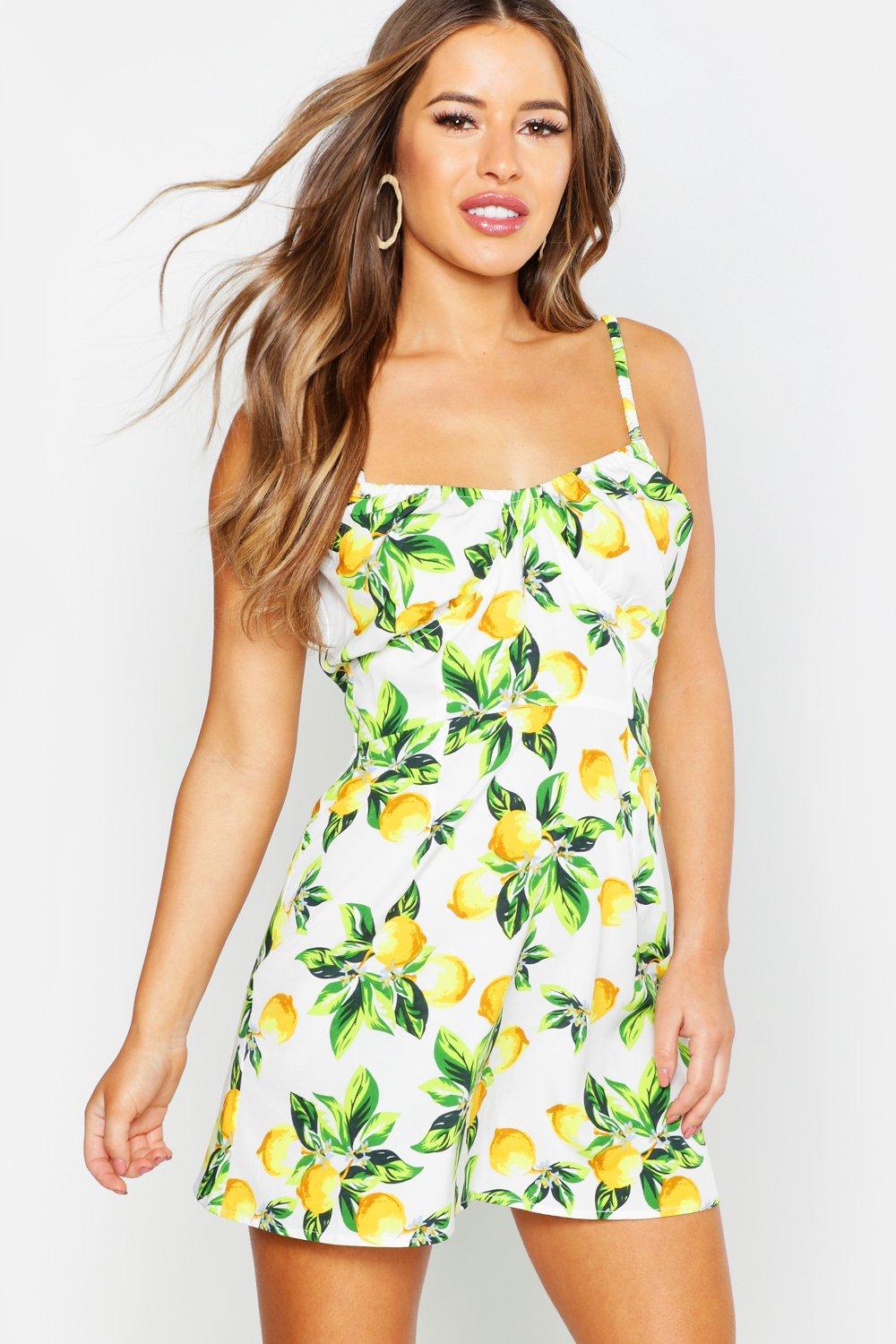 lemon print dress boohoo