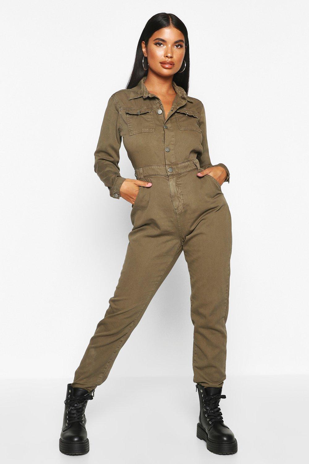 khaki denim jumpsuit