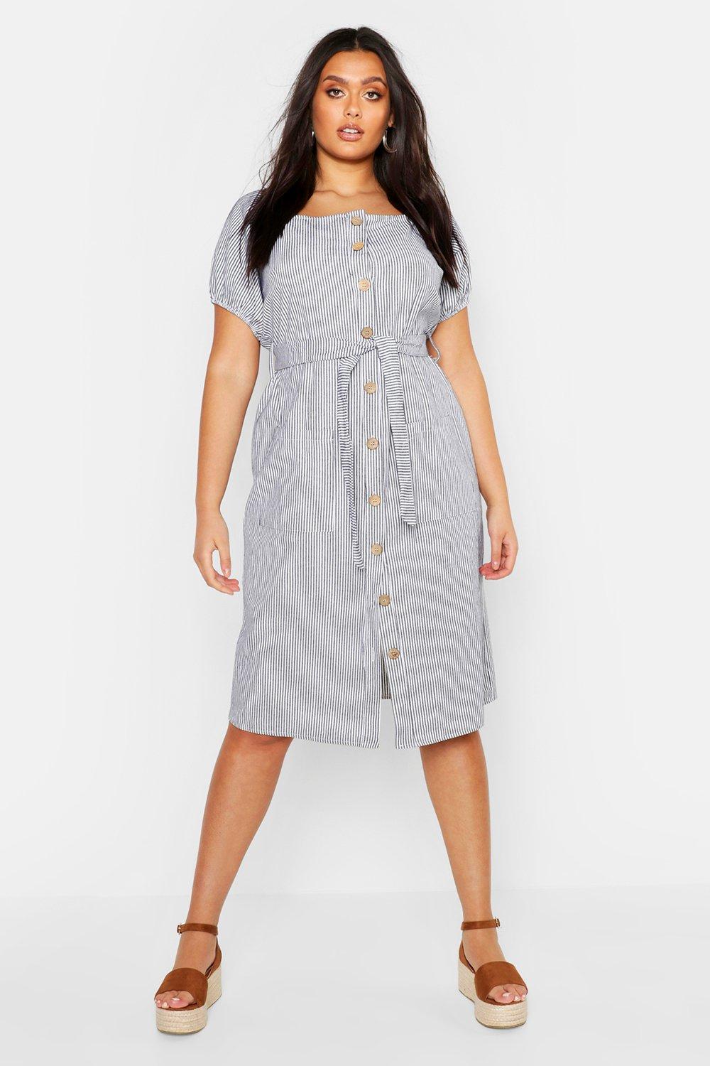 stripe linen midi dress