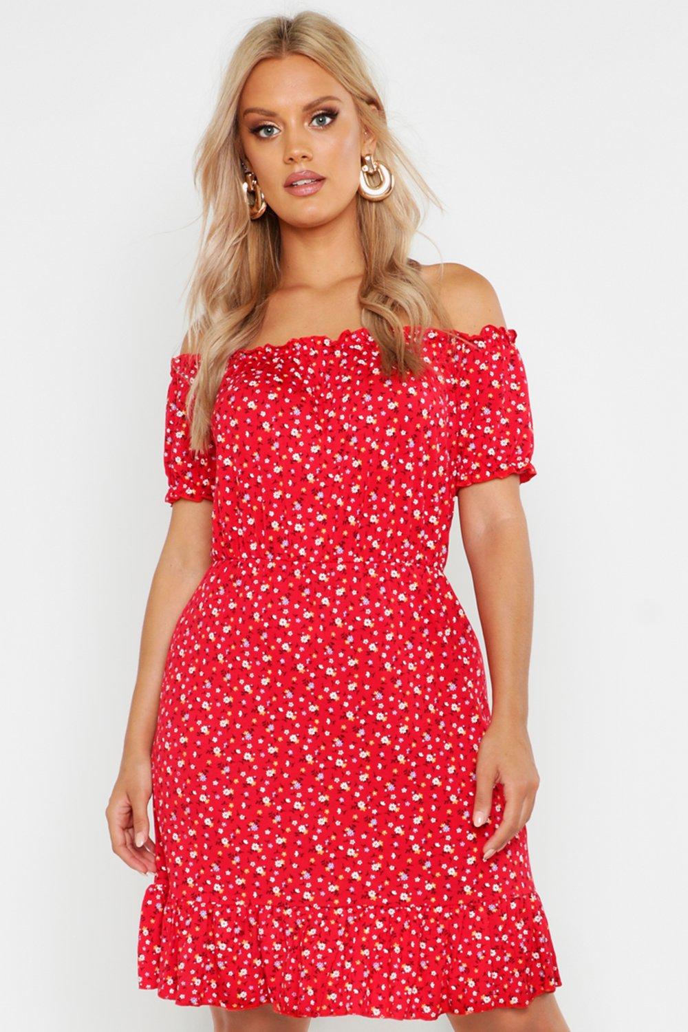 ditsy bardot dress