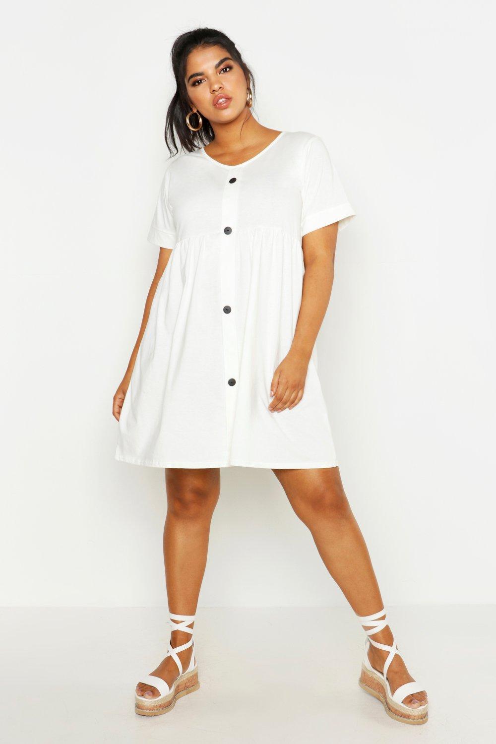 button front smock dress