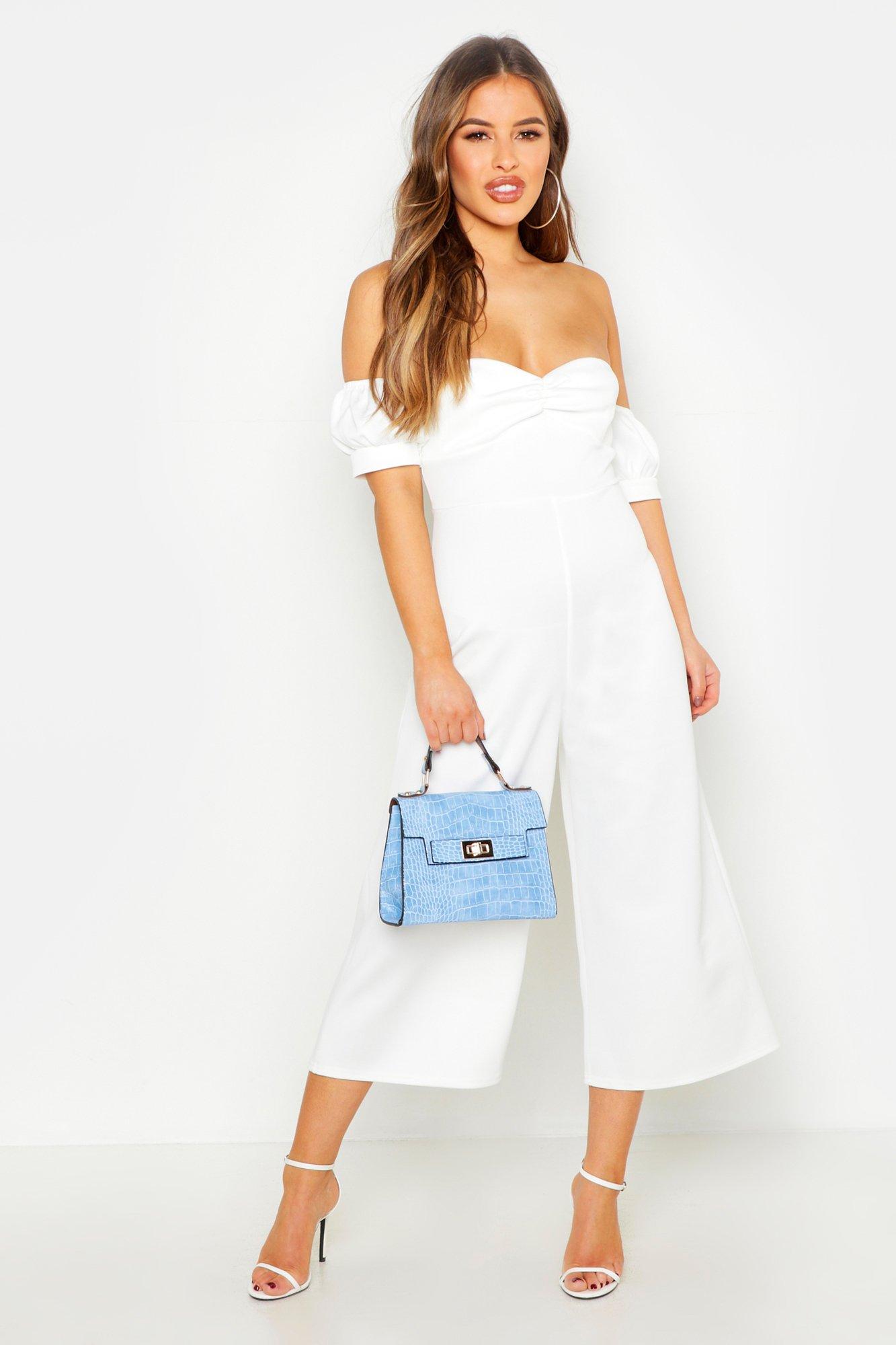 boohoo off shoulder jumpsuit